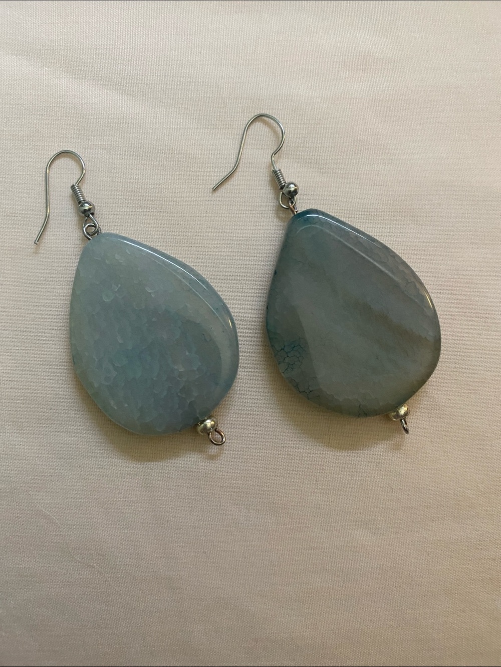 Teardrop Gray blue Agate Dangle Earrings - Unbranded